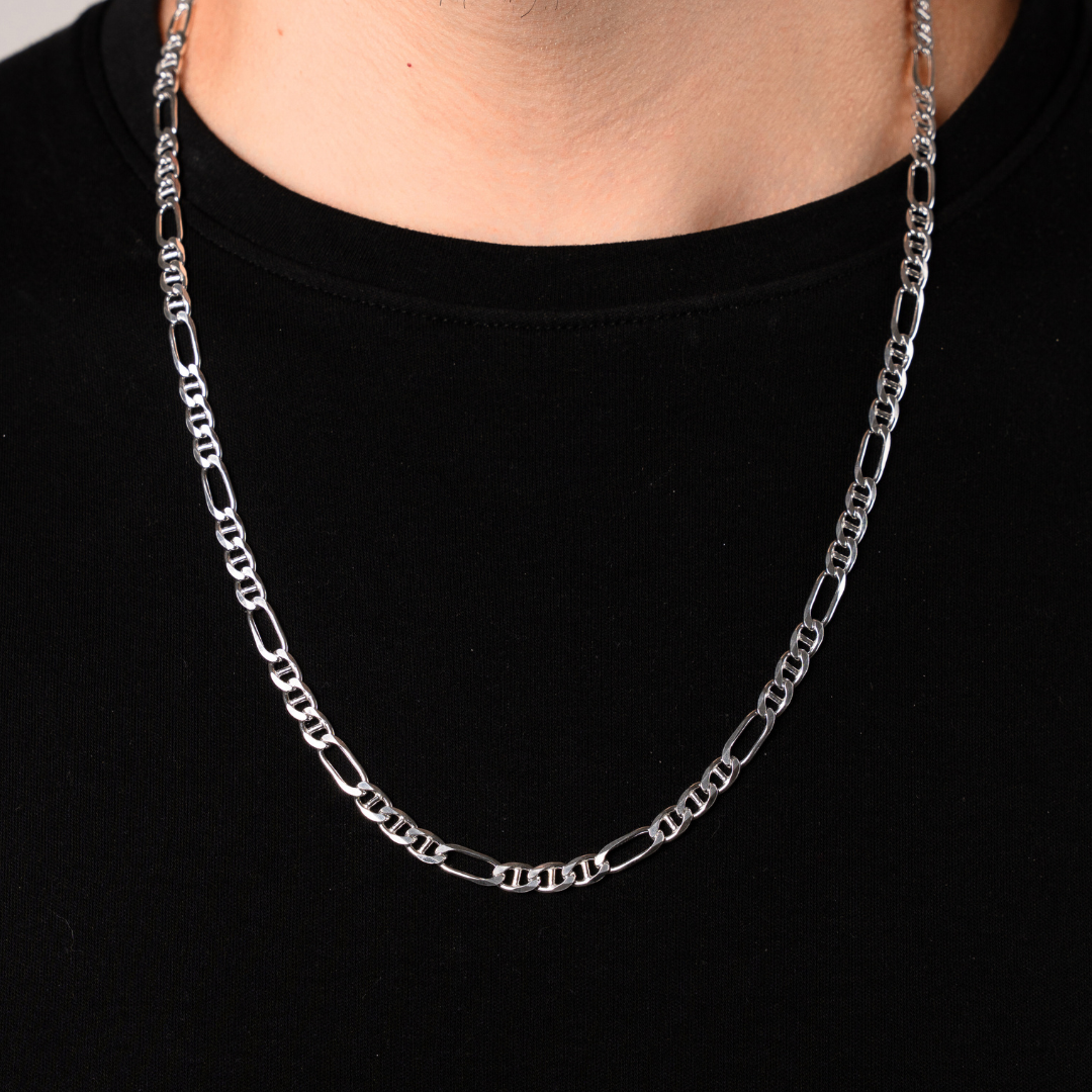 Cadena de plata tejido Figaro Marinero solida hecha a maquina con broche de perico 5 mm