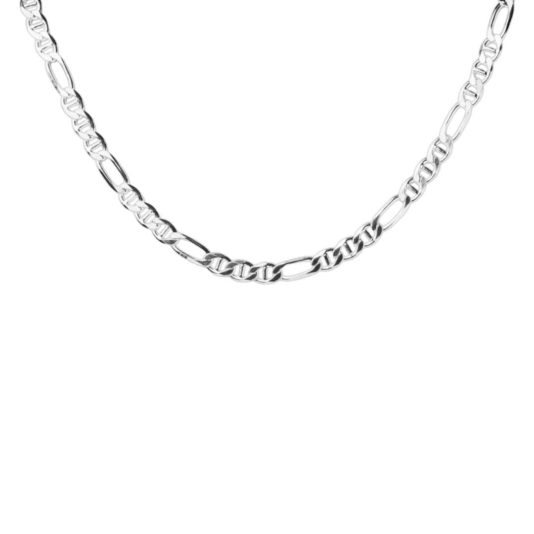 Cadena de plata tejido Figaro Marinero solida hecha a maquina con broche de perico 6.5 mm