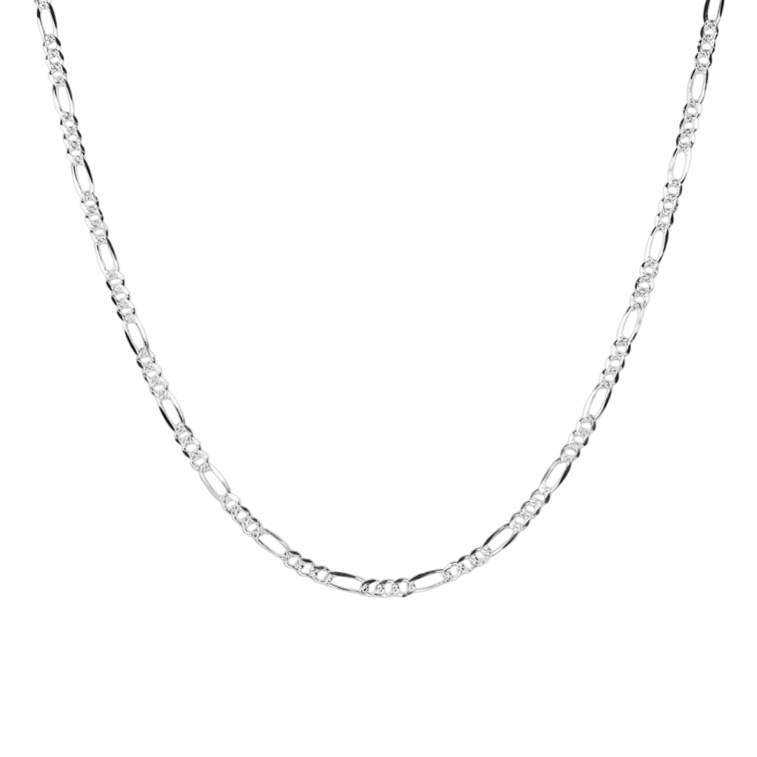 Cadena de plata tejido Figaro diamantado solida hecha a maquina con broche de perico 4 mm