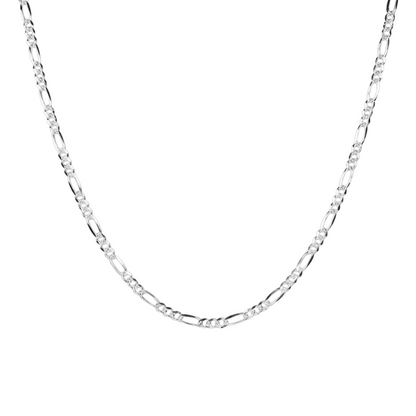 Cadena de plata tejido Figaro diamantado solida hecha a maquina con broche de perico 4 mm