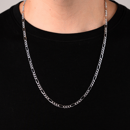 Cadena de plata tejido Figaro diamantado solida hecha a maquina con broche de perico 4 mm