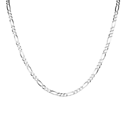 Cadena de plata tejido Figaro diamantado solida hecha a maquina con broche de perico 5 mm