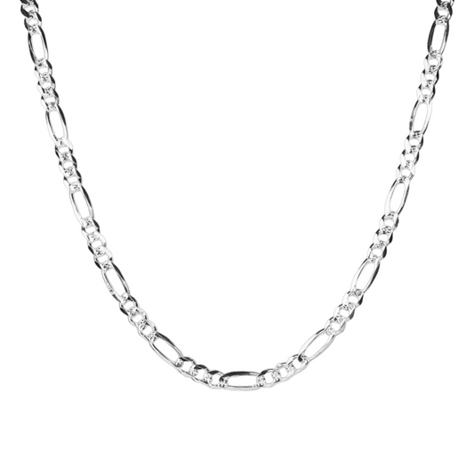 Cadena de plata tejido Figaro diamantado solida hecha a maquina con broche de perico 6.5 mm