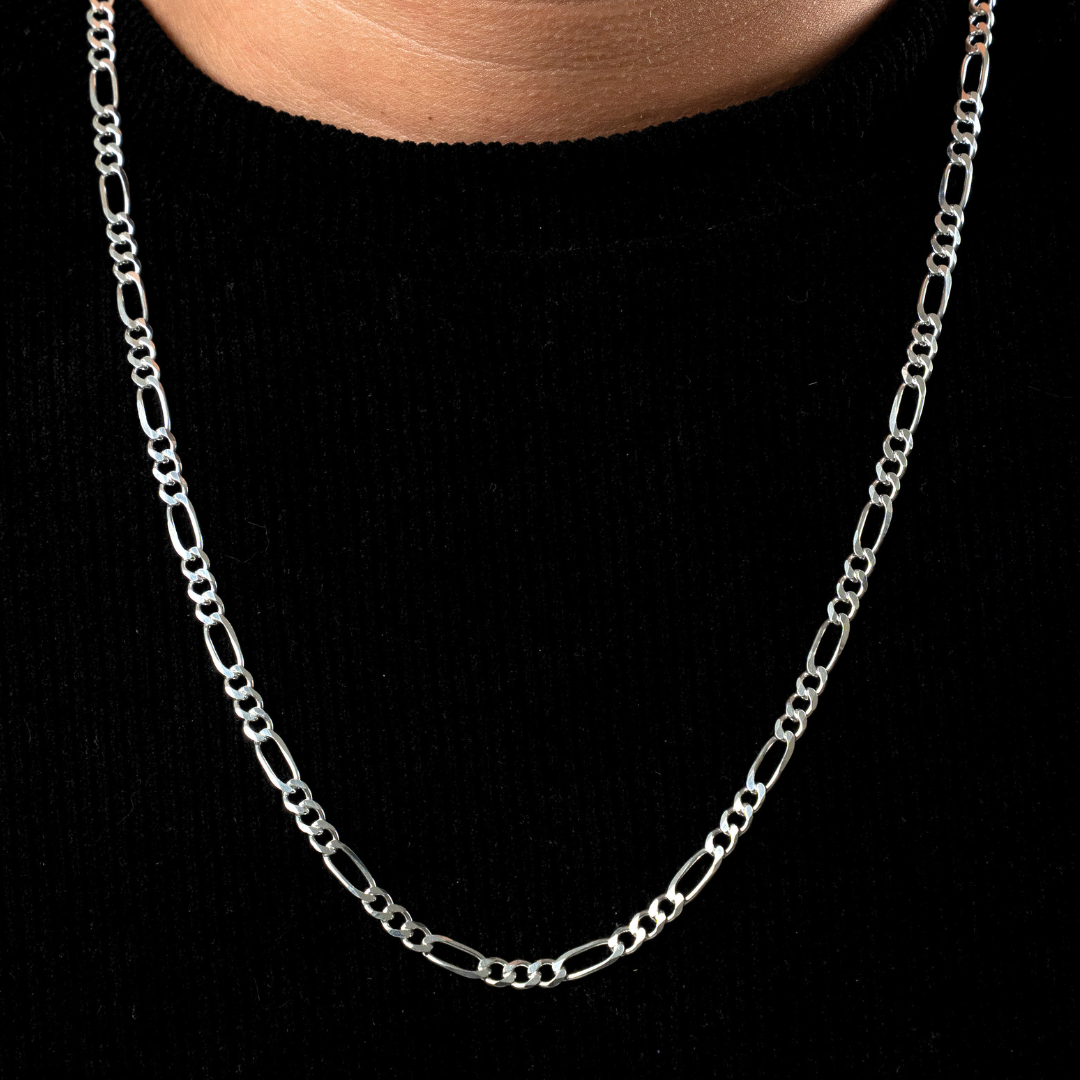 Cadena de plata tejido Figaro solida hecha a maquina con broche de perico 5 mm