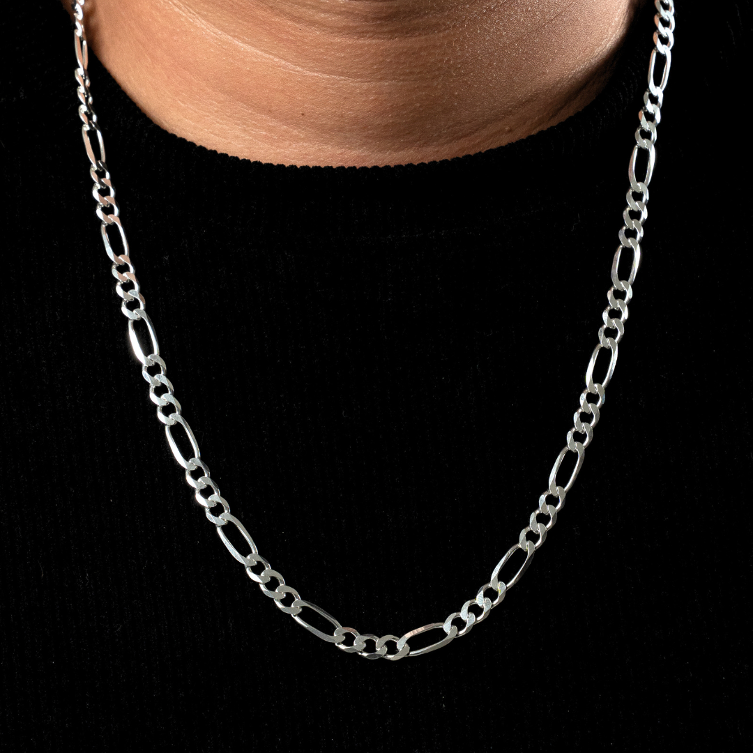 Cadena de plata tejido Figaro solida hecha a maquina con broche de perico 6.5 mm