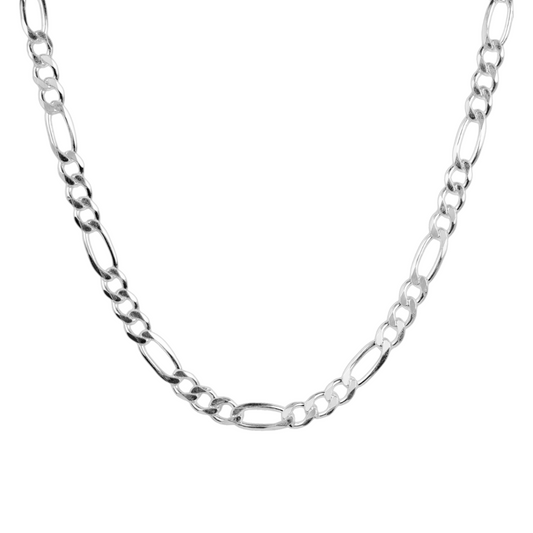 Cadena de plata tejido Figaro solida hecha a maquina con broche de perico 9 mm