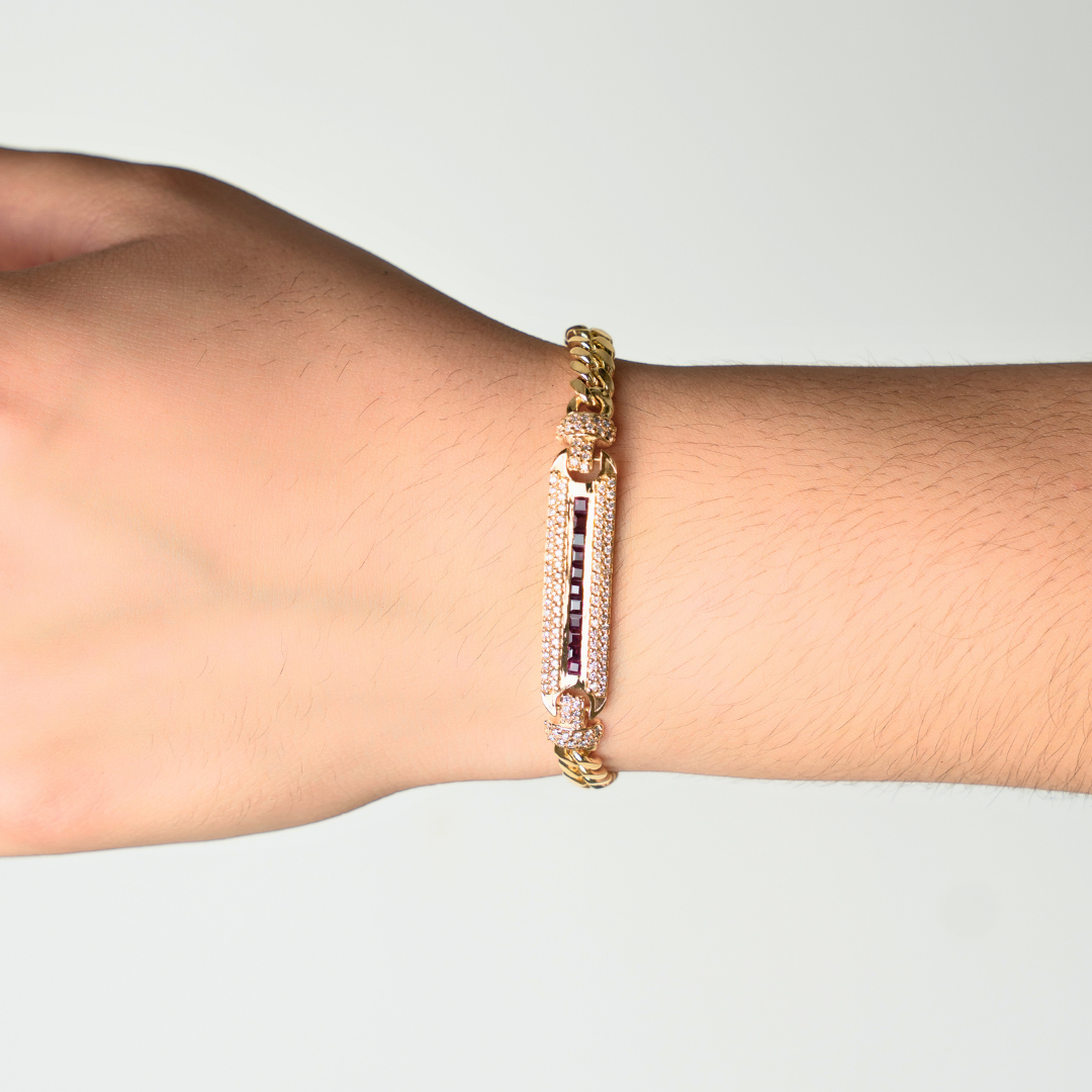 Esclava de oro blanco tejido Cubano con piedras solida hecho a mano con broche de caja 6.5 mm