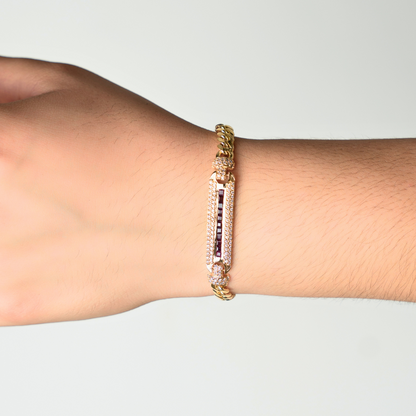 Esclava de oro blanco tejido Cubano con piedras solida hecho a mano con broche de caja 6.5 mm