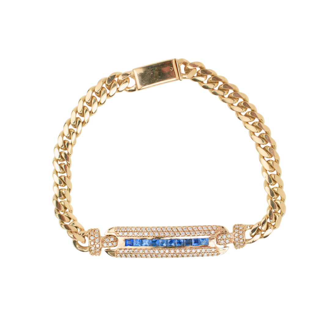 Esclava de oro amarillo tejido Cubano con piedras solida hecho a mano con broche de caja 6.5 mm