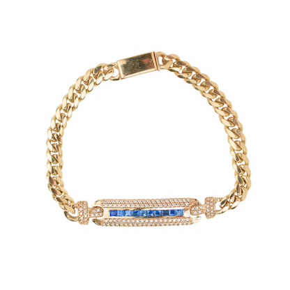 Esclava de oro amarillo tejido Cubano con piedras solida hecho a mano con broche de caja 6.5 mm