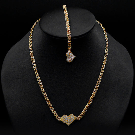 Juego de Pulso y Cadena de 5 mm con Broche de Corazón y Gemas