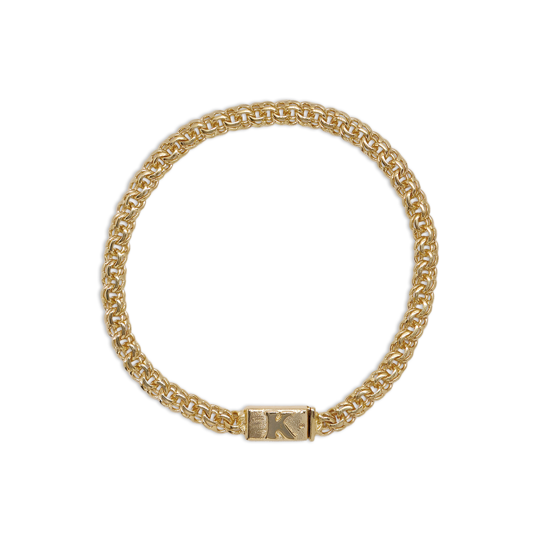 Pulso de oro tejido Chino con inicial solido hecho a mano con broche de caja 4,5 mm