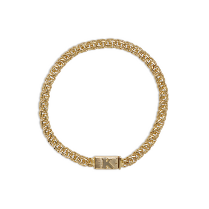 Pulso de oro tejido Chino con inicial solido hecho a mano con broche de caja 4,5 mm