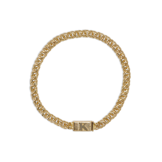 Pulso de oro tejido Chino con inicial solido hecho a mano con broche de caja 4,5 mm