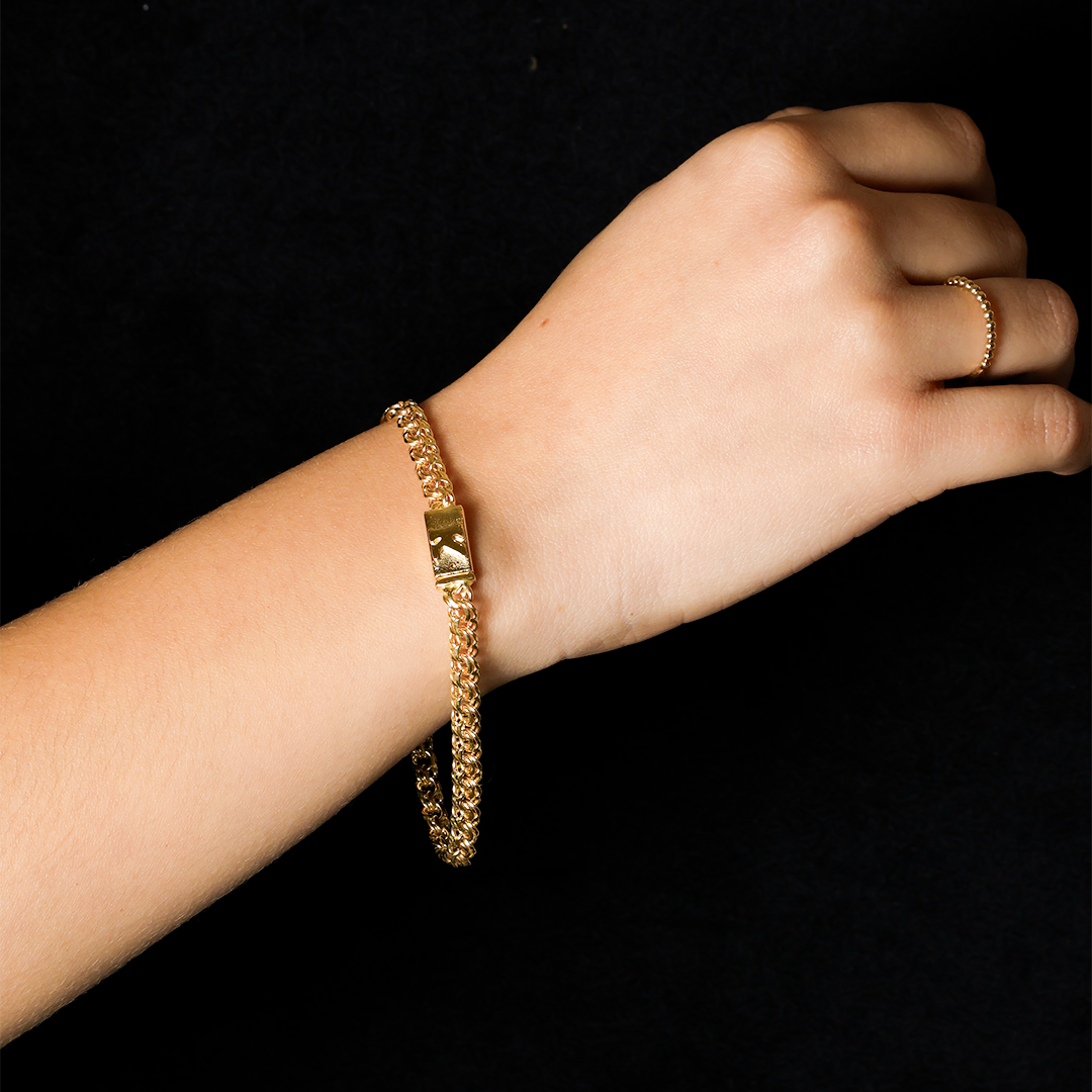 Pulso de oro tejido Chino con inicial solido hecho a mano con broche de caja 4,5 mm