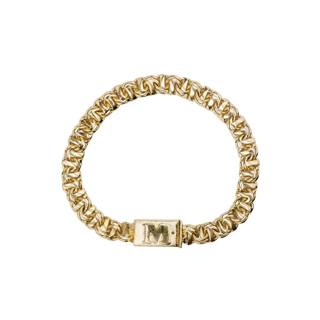 Pulso de oro tejido Guccino con inicial solido hecho a mano con broche de caja 8 mm