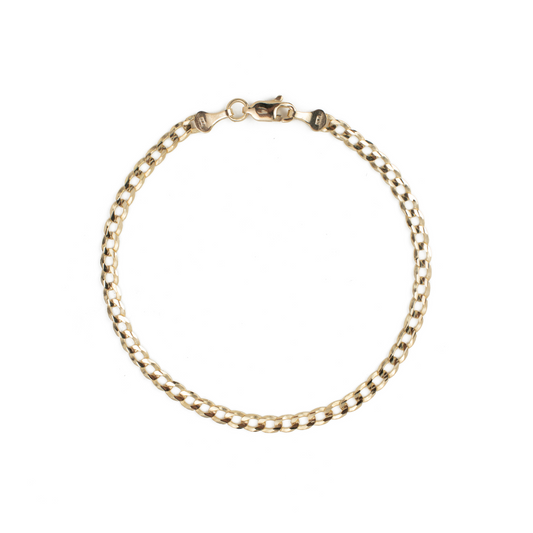 Pulso de oro amarillo tejido Barbado solido hecho a maquina con broche de perico 3.5 mm