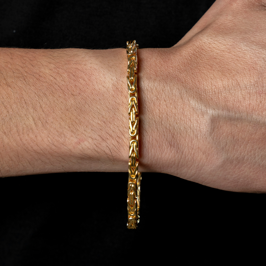 Pulso de oro tejido Bizantino solido hecho a mano con broche de caja 4.5 mm