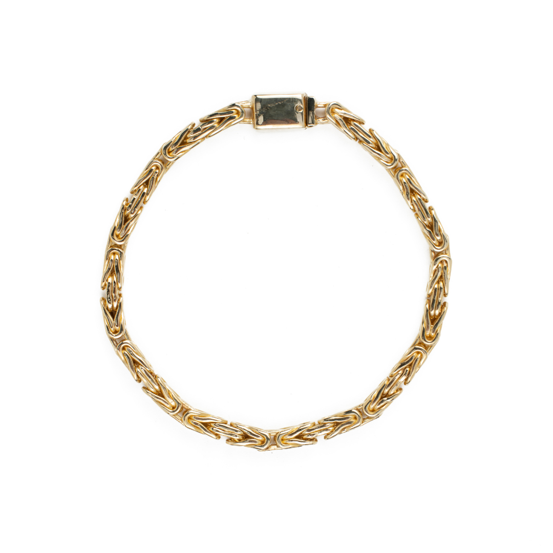 Pulso de oro amarillo tejido Bizantino solido hecho a mano con broche de caja 4.5 mm