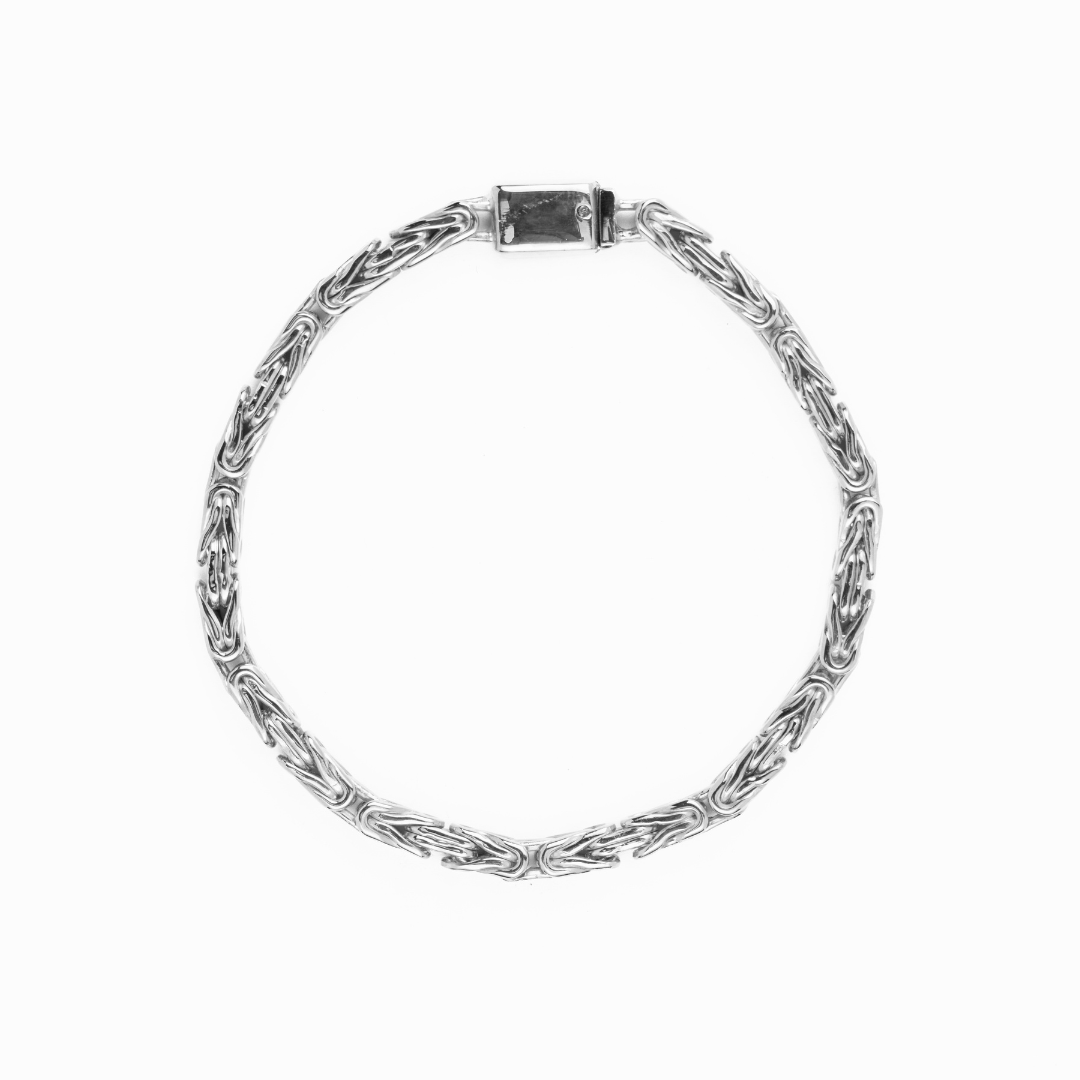 Pulso de oro blanco tejido Bizantino solido hecho a mano con broche de caja 4.5 mm