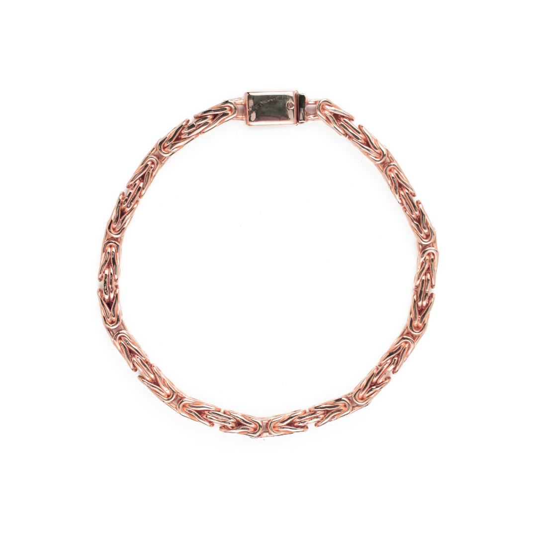 Pulso de oro rosa tejido Bizantino solido hecho a mano con broche de caja 4.5 mm