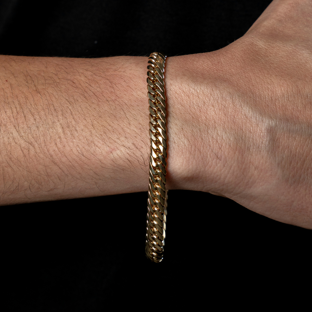 Pulso de oro tejido Caimán solido hecho a mano con broche de caja 7 mm