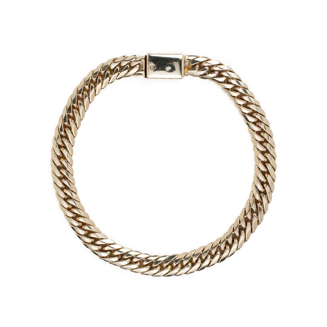 Pulso de oro amarillo tejido Caimán solido hecho a mano con broche de caja 7 mm