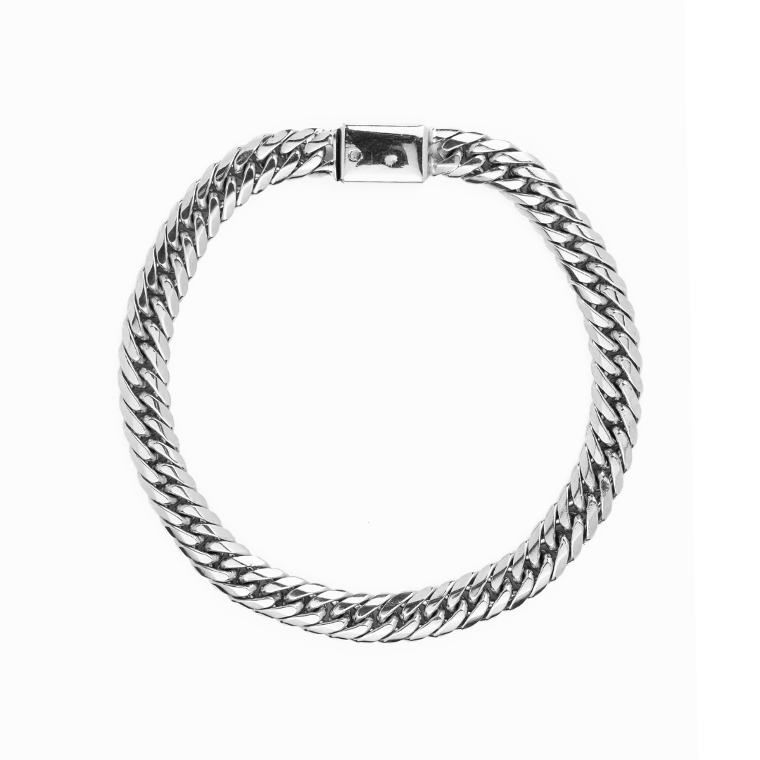 Pulso de oro blanco tejido Caimán solido hecho a mano con broche de caja 7 mm