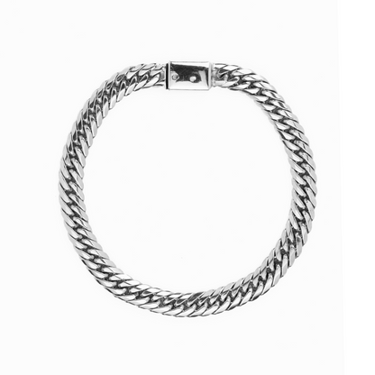 Pulso de oro blanco tejido Caimán solido hecho a mano con broche de caja 7 mm