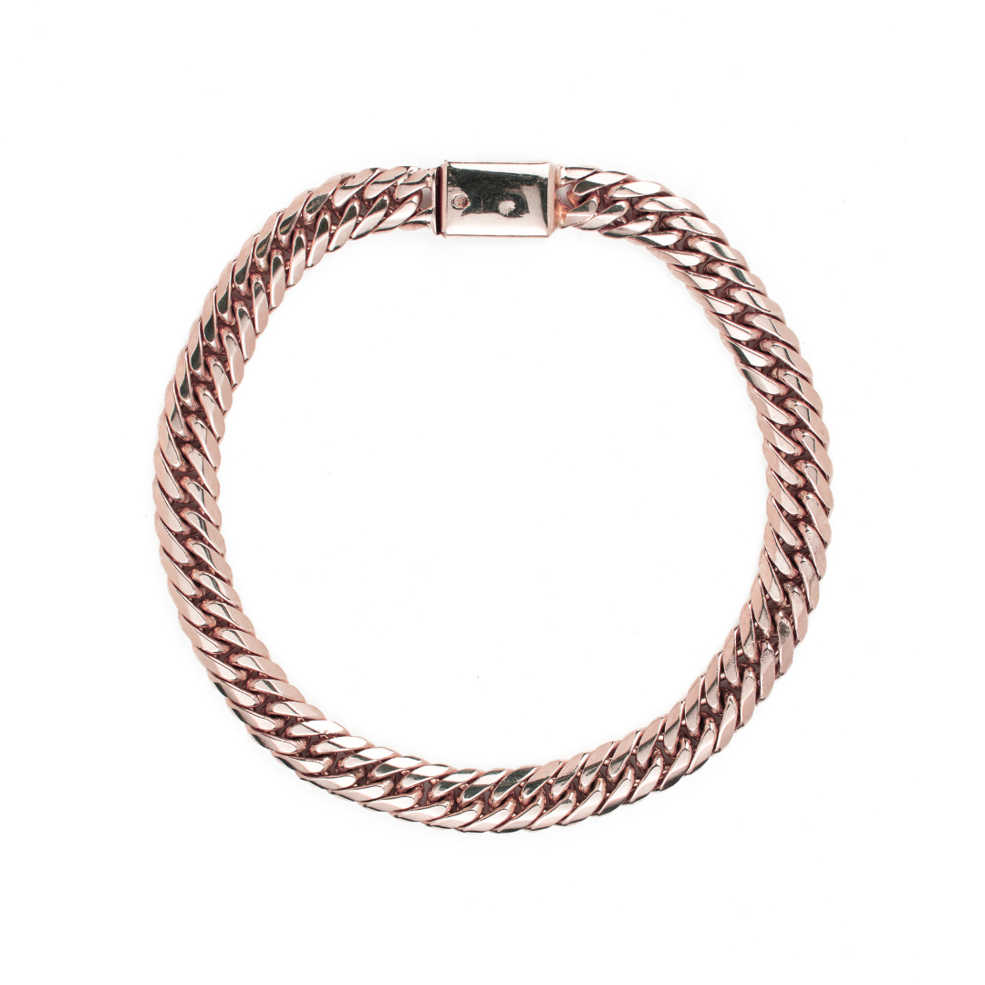 Pulso de oro rosa tejido Caiman solido hecho a mano con broche de caja 7 mm