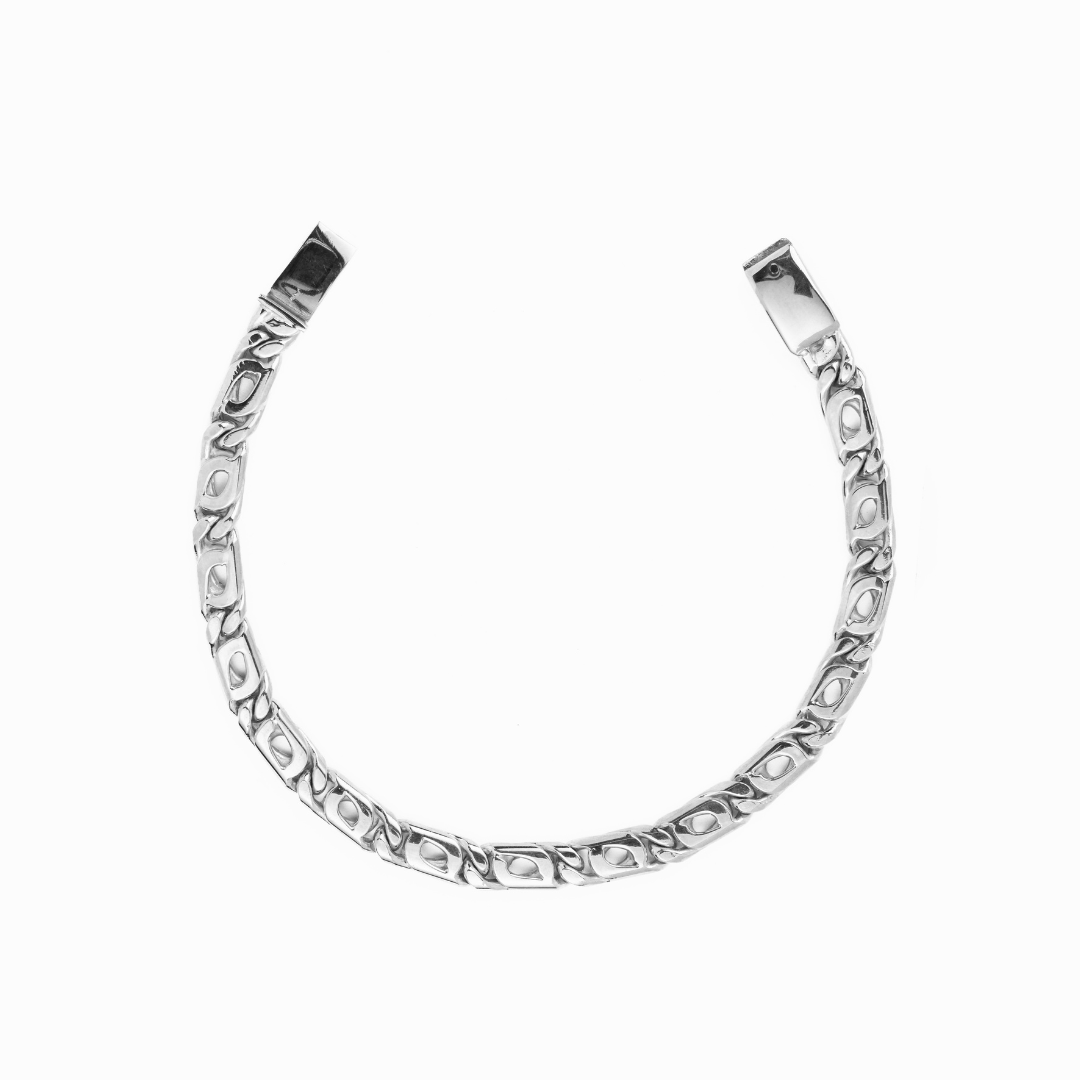 Pulso de oro blanco tejido Egipcio solido hecho a mano con broche de caja 6.5 mm