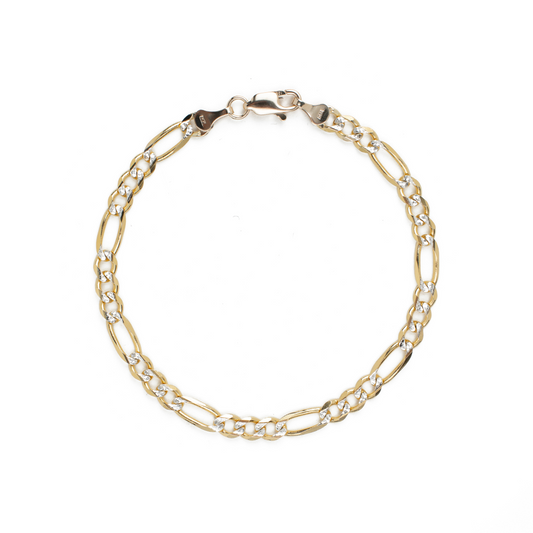 Pulso de oro amarillo tejido Figaro diamantado solido hecho a maquina con broche de perico 5 mm