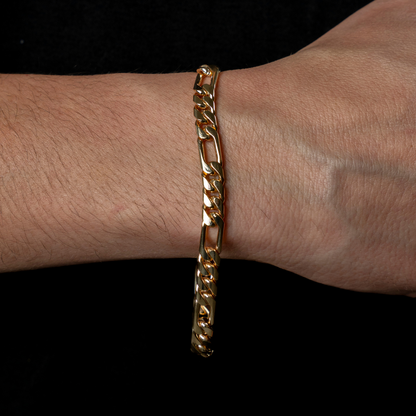 Pulso de oro tejido Figaro solido hecho a mano con broche de caja 6.5 mm
