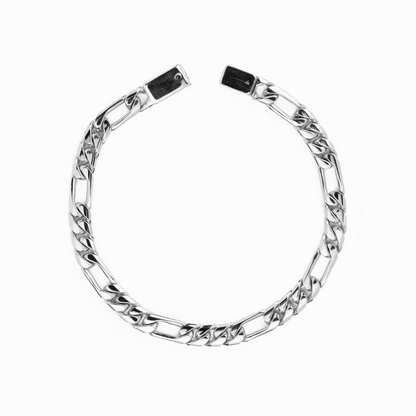 Pulso de oro blanco tejido Figaro solido hecho a mano con broche de caja 6.5 mm