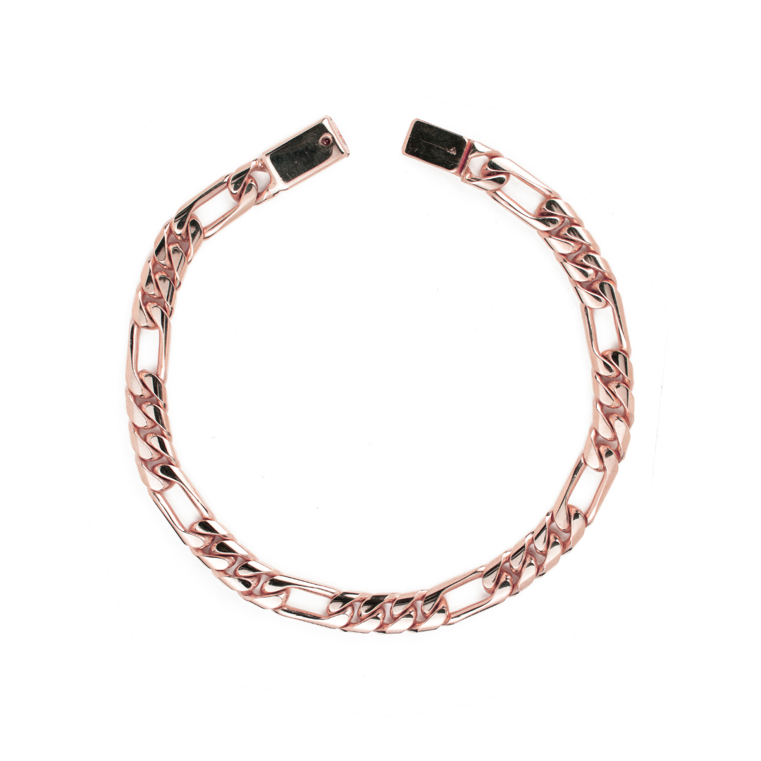 Pulso de oro rosa tejido Figaro solido hecho a mano con broche de caja 6.5 mm