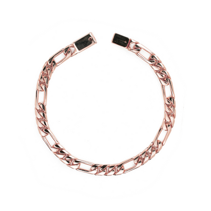 Pulso de oro rosa tejido Figaro solido hecho a mano con broche de caja 6.5 mm