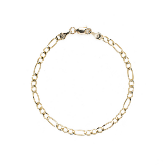 Pulso de oro amarillo tejido Figaro solido hecho a maquina con broche de perico 3.5 mm