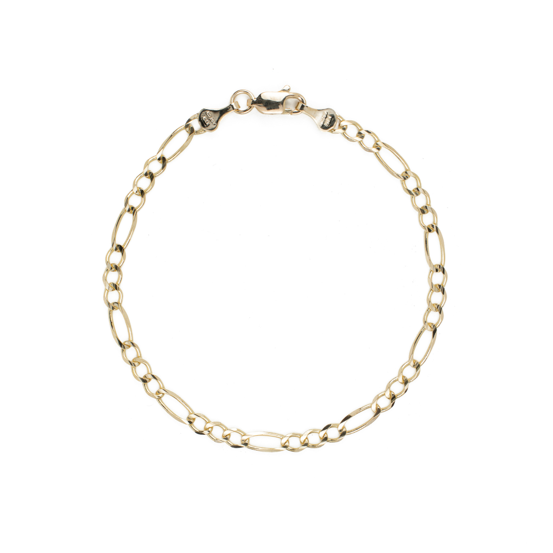 Pulso de oro amarillo tejido Figaro solido hecho a maquina con broche de perico 3.5 mm