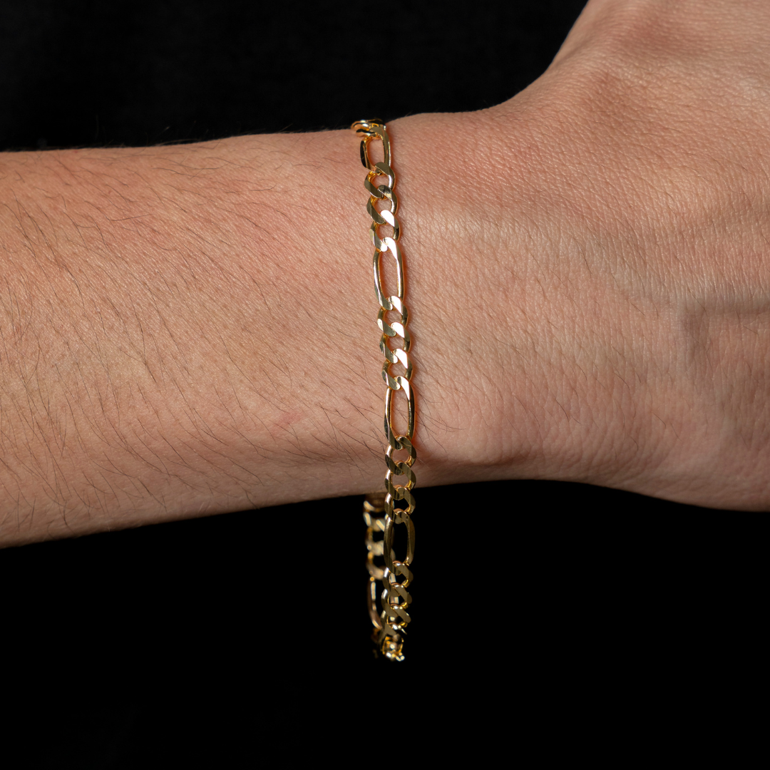 Pulso de oro amarillo tejido Figaro solido hecho a maquina con broche de perico 5 mm