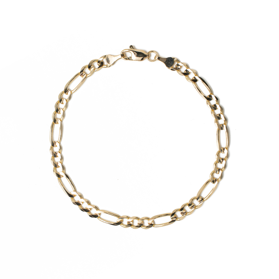 Pulso de oro amarillo tejido Figaro solido hecho a maquina con broche de perico 5 mm