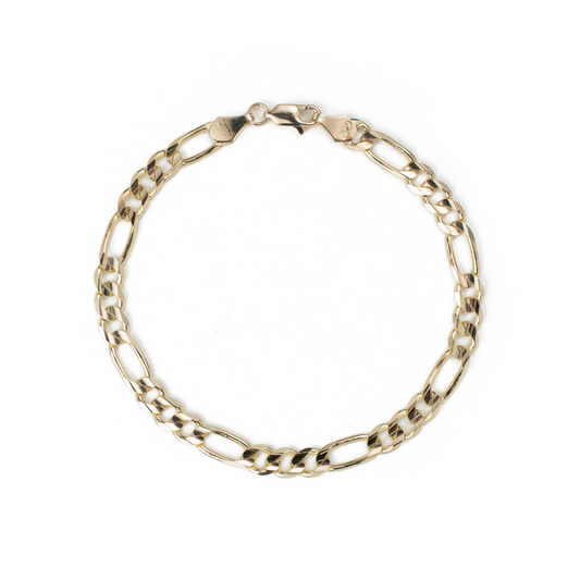 Pulso de oro amarillo tejido Figaro solido hecho a maquina con broche de perico 6 mm