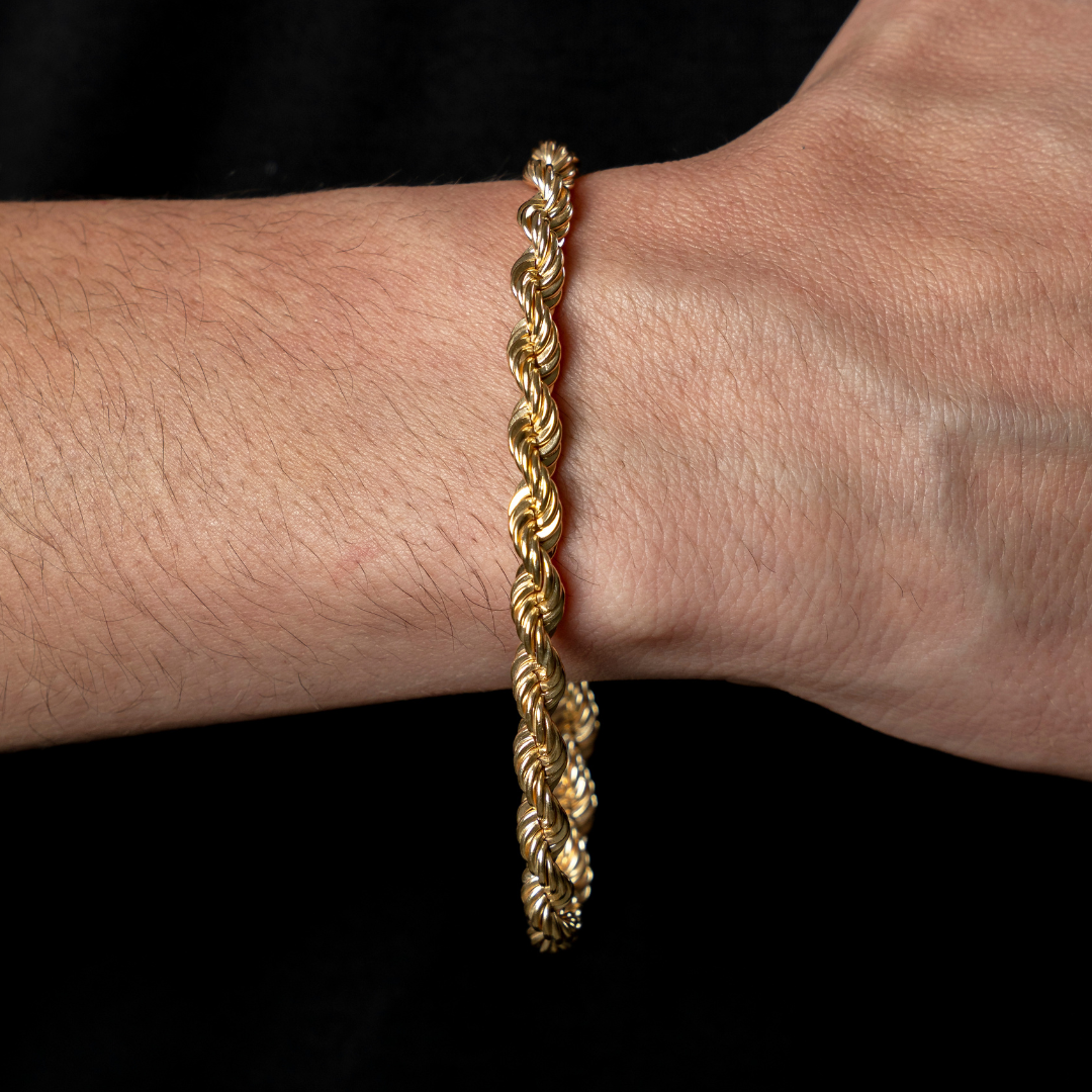 Pulso de oro tejido Torsal solido hecho a mano con broche de caja 6 mm