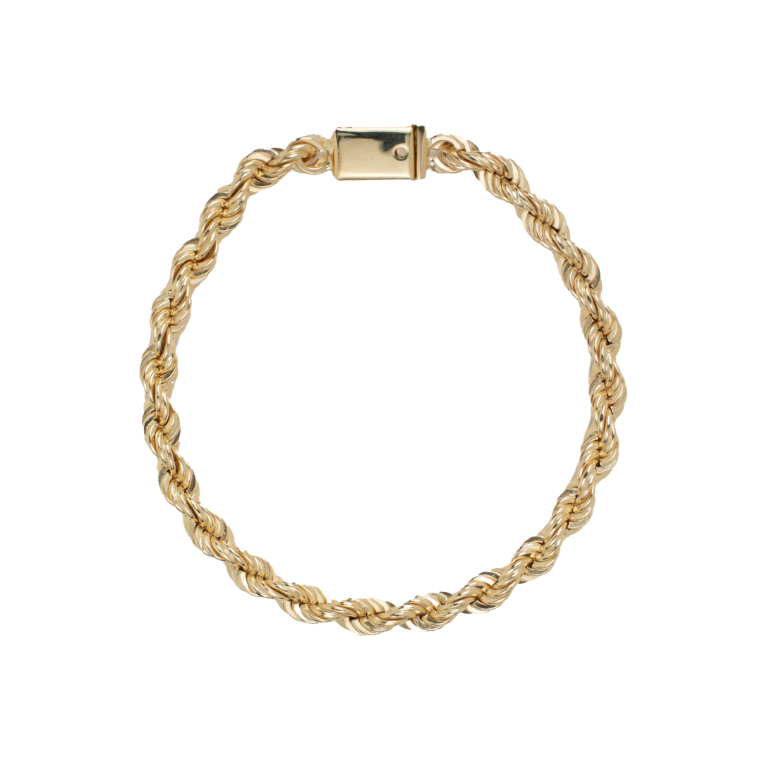 Pulso de oro amarillo tejido Torsal solido hecho a mano con broche de caja 6 mm