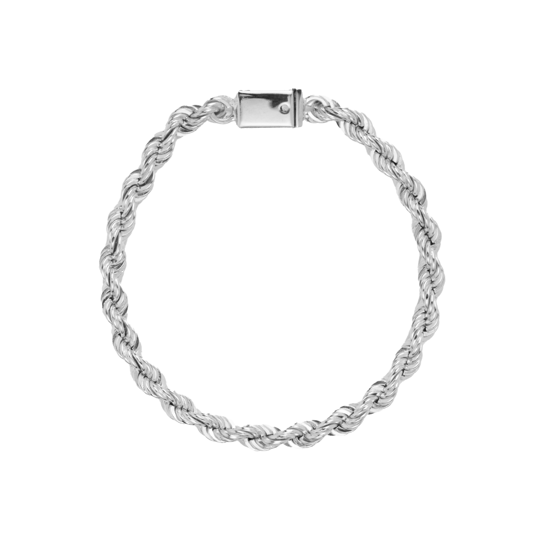 Pulso de oro blanco tejido Torsal solido hecho a mano con broche de caja 6 mm