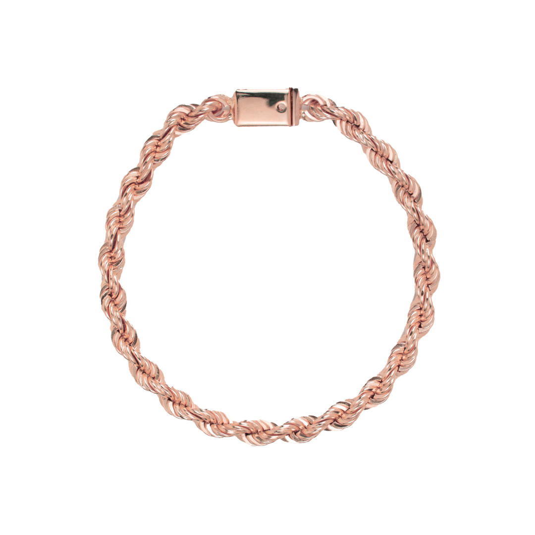 Pulso de oro rosa tejido Torsal solido hecho a mano con broche de caja 6 mm