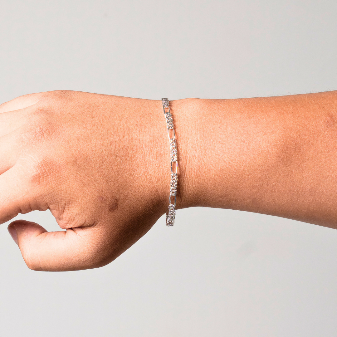 Pulso de plata tejido Chino Figaro solido hecho a mano con broche de caja 4 mm