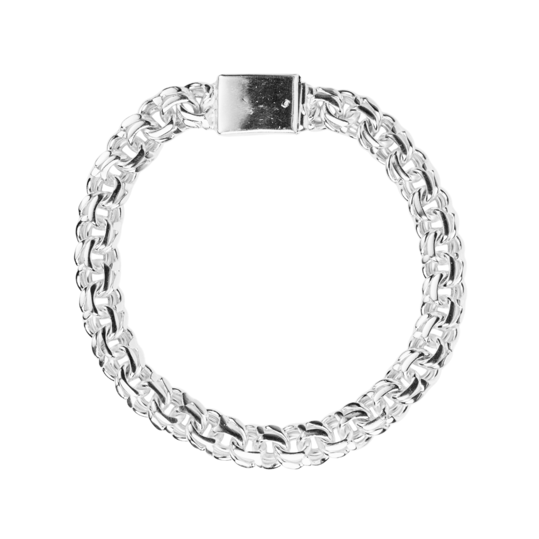 Pulso de plata tejido Chino solido hecho a mano con broche de caja 9 mm