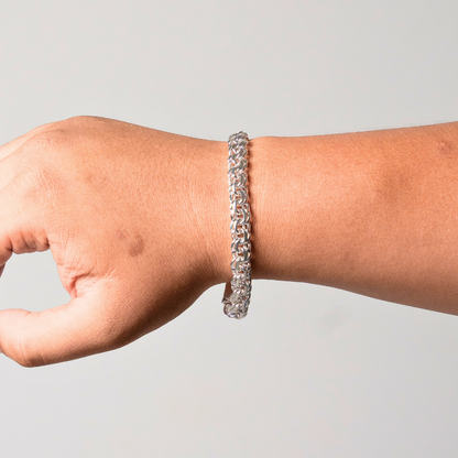 Pulso de plata tejido Chino solido hecho a mano con broche de caja 9 mm