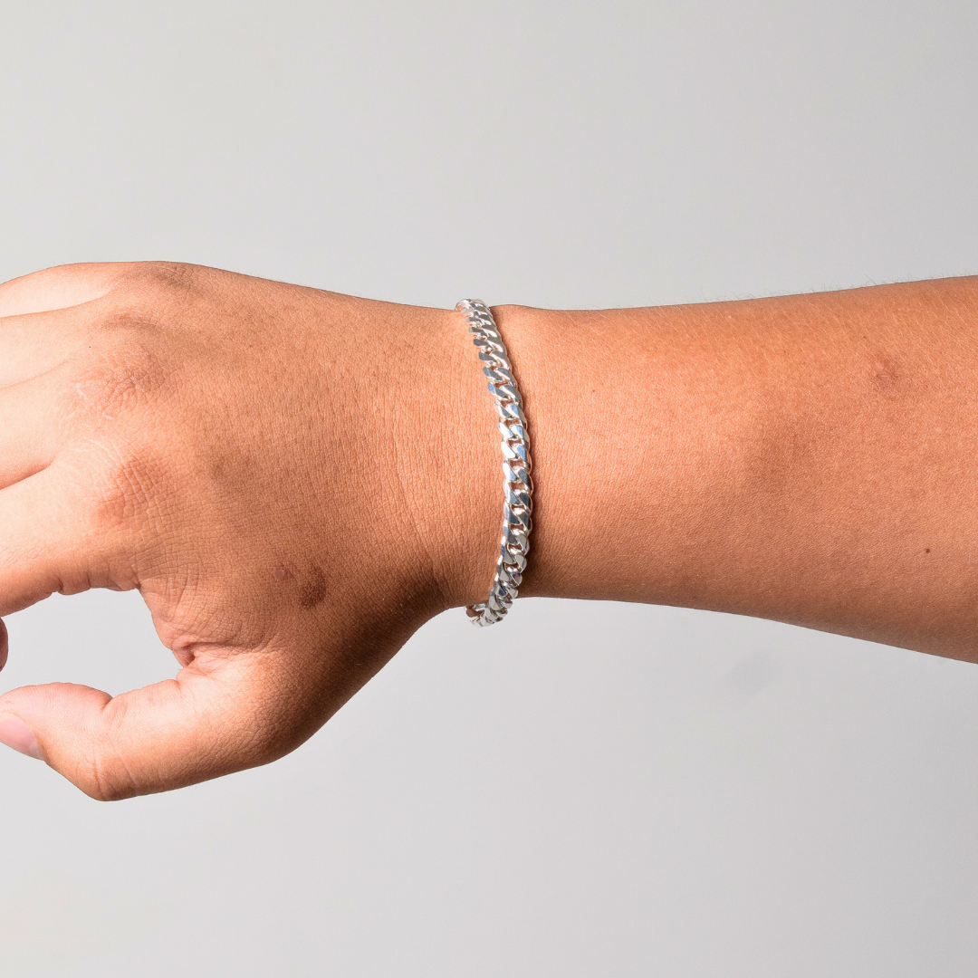 Pulso de plata tejido Cubano solido hecho a mano con broche de caja 6.5 mm