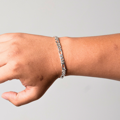 Pulso de plata tejido Figaro solido hecho a mano con broche de caja 6.5 mm